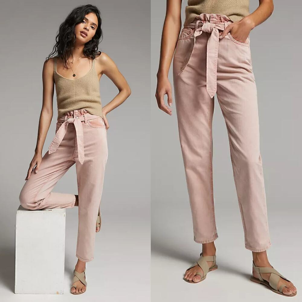 Joe's Jeans The Brinkley Jeans High Rise Paperbag Belted Hush Pink NWT Size 29